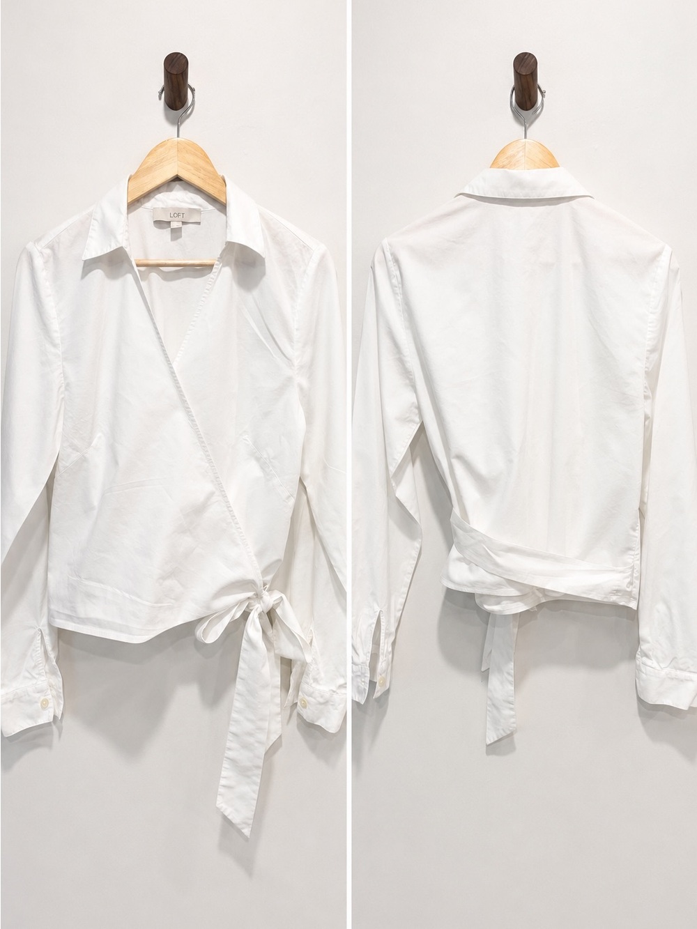LOFT White Wrap Tie Blouse Long Sleeve Size M